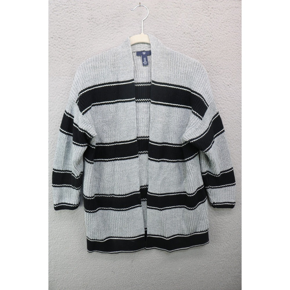 Gap 3/4 Sleeve Open Front Striped Knit Sweater-Medium-Preppy-Academia
